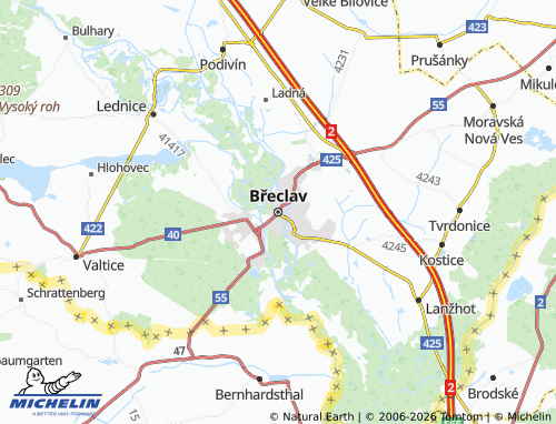 Kaart MICHELIN Břeclav - ViaMichelin