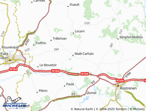 MICHELIN Maël-Carhaix map - ViaMichelin