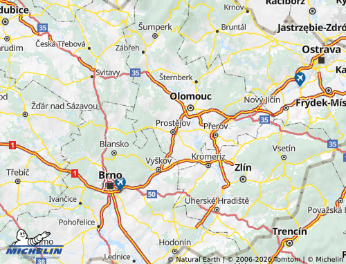 MICHELIN Prostějov map - ViaMichelin