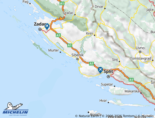 MICHELIN-Landkarte Šibenik-Knin - ViaMichelin