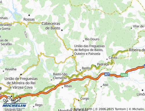 MICHELIN União das Freguesias de Refojos de Basto, Outeiro e Painzela map - ViaMichelin