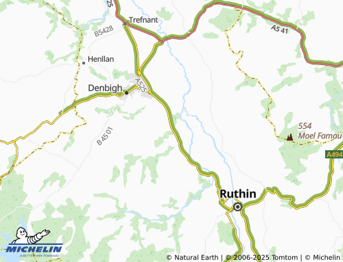 Carte MICHELIN Llanrhaeadr-Yng-Nghinmeirch - ViaMichelin