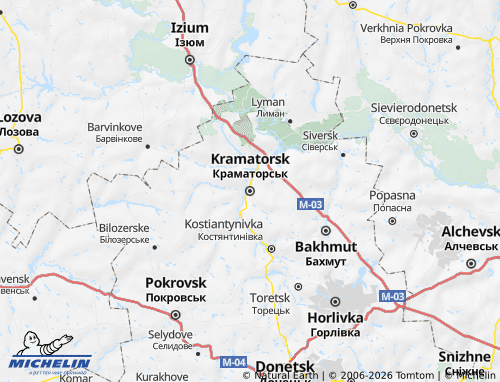 Mappa MICHELIN Kramatorskyi raion - ViaMichelin
