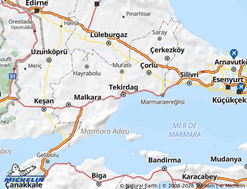 Mapa MICHELIN Tekirdag - ViaMichelin