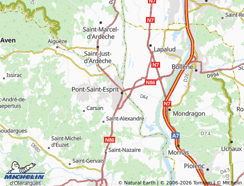 Kaart MICHELIN Pont-Saint-Esprit - ViaMichelin