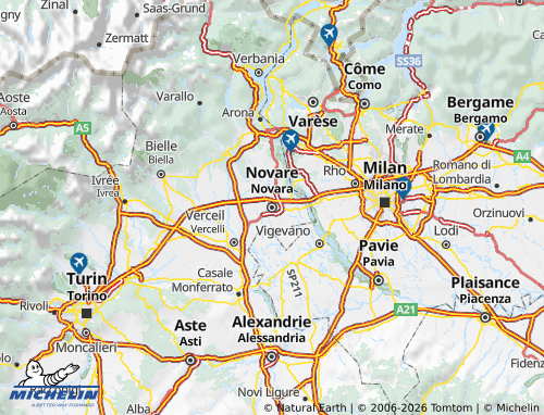 Mapa MICHELIN Novara - ViaMichelin