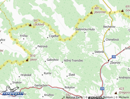 MICHELIN Vyšný Tvarožec map - ViaMichelin