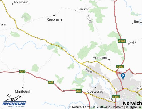 Carte MICHELIN Attlebridge - ViaMichelin