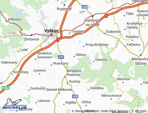 Kaart MICHELIN Vážany - ViaMichelin