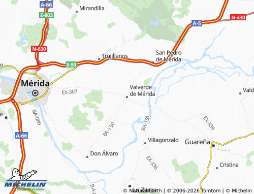 Kaart MICHELIN Valverde de Mérida - ViaMichelin