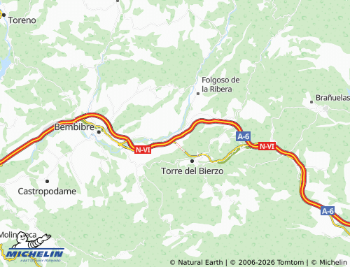 MICHELIN La Ribera de Folgoso map - ViaMichelin