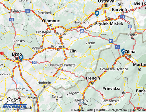 Mapa MICHELIN Zlínský - ViaMichelin