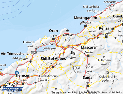 Carte MICHELIN Oued Tlelat - ViaMichelin