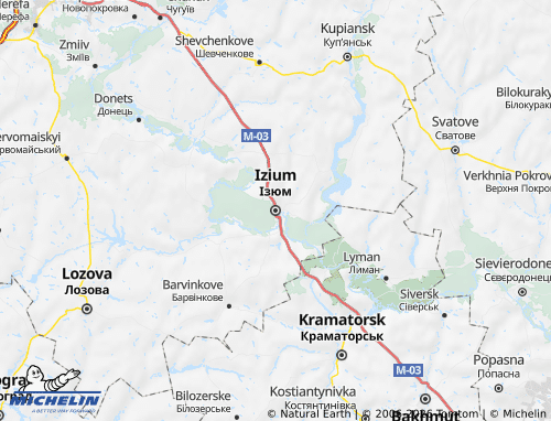 Mappa MICHELIN Iziumskyi raion - ViaMichelin