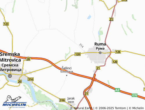 MICHELIN Voganj map - ViaMichelin