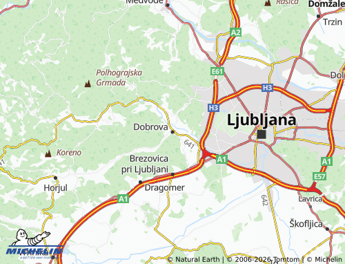 Kaart MICHELIN Dobrova-Polhov Gradec - ViaMichelin