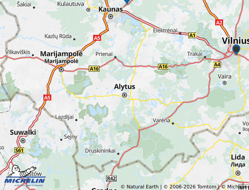 Kaart MICHELIN Alytaus apskritis - ViaMichelin