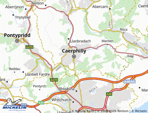 MICHELIN Caerphilly map - ViaMichelin