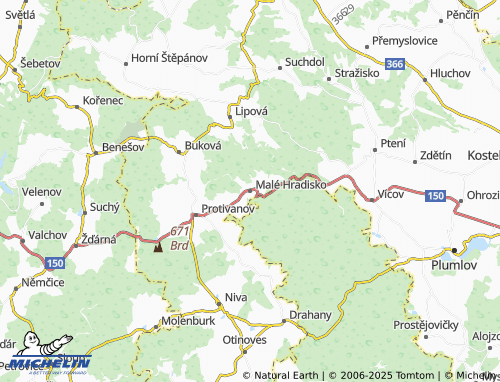 MICHELIN Malé Hradisko map - ViaMichelin