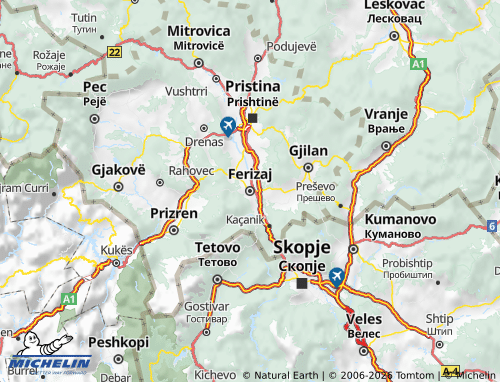 Carte MICHELIN District de Ferizaj - ViaMichelin