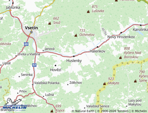 MICHELIN Huslenky map - ViaMichelin