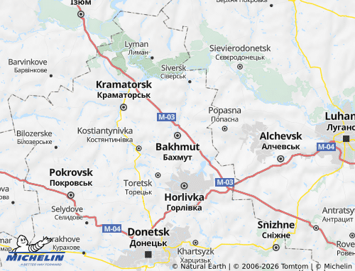 Mappa MICHELIN Bakhmutskyi raion - ViaMichelin
