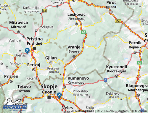 Carte MICHELIN Pčinjski - ViaMichelin