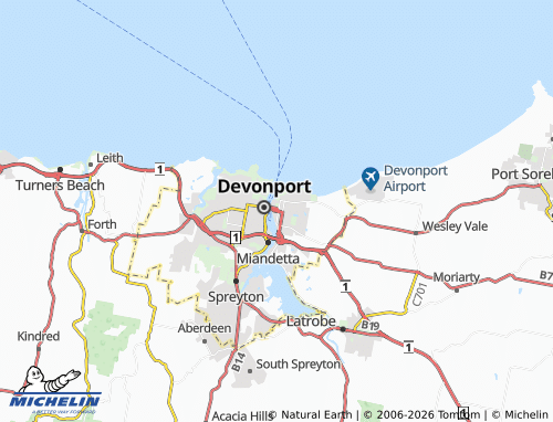 Mappa MICHELIN East Devonport - ViaMichelin