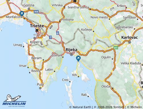 Mapa MICHELIN Primorsko-goranska - ViaMichelin