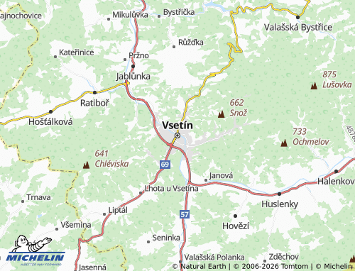Kaart MICHELIN Vsetín - ViaMichelin
