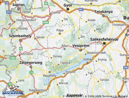 Mapa MICHELIN Ajkai járás - ViaMichelin