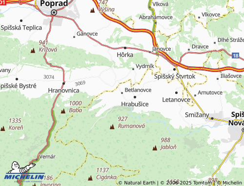 MICHELIN Betlanovce map - ViaMichelin