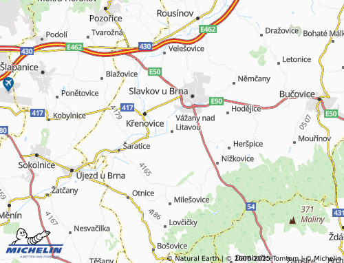 Kaart MICHELIN Vážany nad Litavou - ViaMichelin