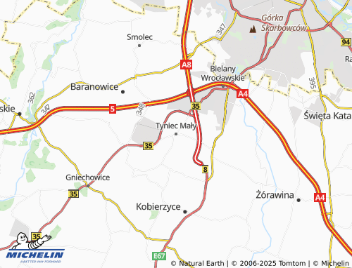 MICHELIN Tyniec Mały map - ViaMichelin