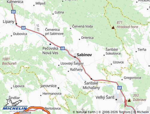 MICHELIN Sabinov map - ViaMichelin