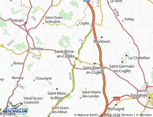 Carte MICHELIN Saint-Brice-en-Coglès - ViaMichelin