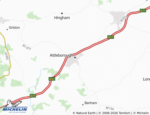MICHELIN Attleborough map - ViaMichelin
