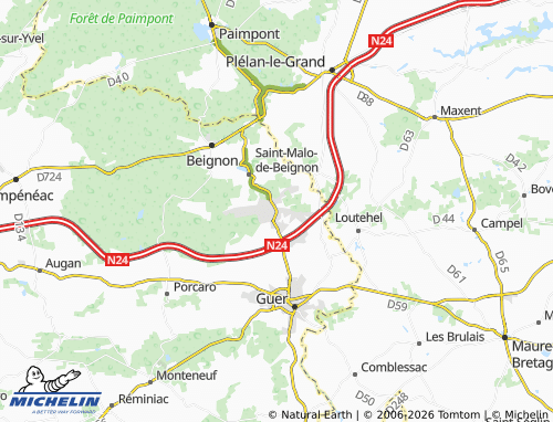 Carte MICHELIN Bellevue-Coëtquidan - ViaMichelin