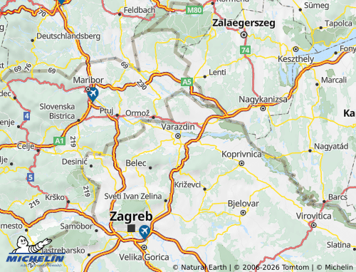 MICHELIN County of Varazdin map - ViaMichelin