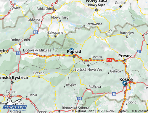 Kaart MICHELIN Poprad - ViaMichelin