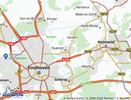 Kaart MICHELIN Nuenen, Gerwen en Nederwetten - ViaMichelin