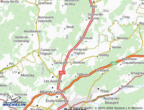 Carte MICHELIN Voray-sur-l'Ognon - ViaMichelin