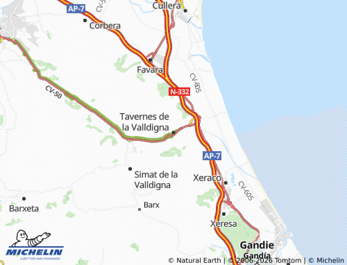 Mappa MICHELIN Tavernes de la Valldigna - ViaMichelin