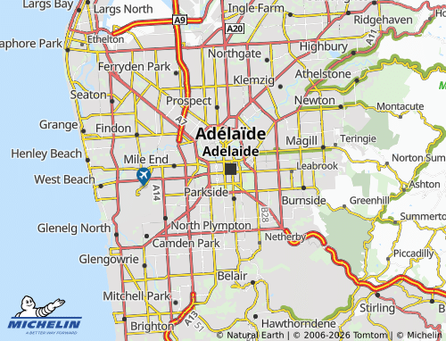 MICHELIN-Landkarte Adelaide Central Business District - ViaMichelin