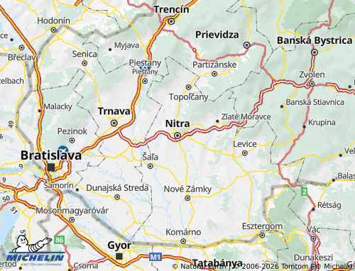 MICHELIN Nitriansky Region map - ViaMichelin