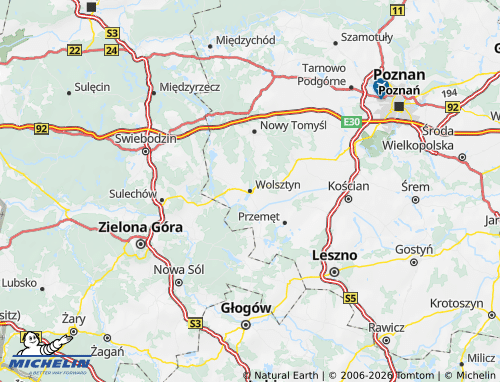 Kaart MICHELIN Wolsztyn (District) - ViaMichelin