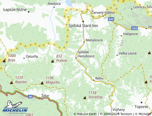 MICHELIN-Landkarte Spišské Hanušovce - ViaMichelin