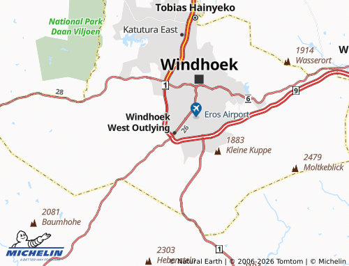 MICHELIN-Landkarte Windhoek West Outlying - ViaMichelin