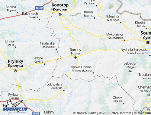 Mapa MICHELIN Romenskyi raion - ViaMichelin
