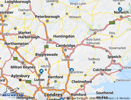 Carte MICHELIN Comté de Cambridge - ViaMichelin